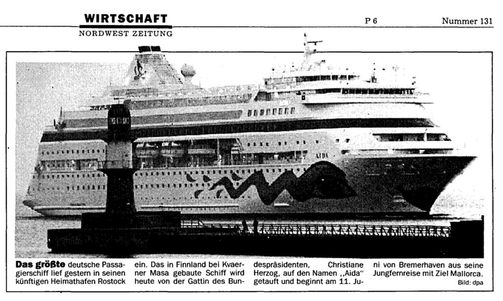 AIDA Erstanlauf am 6. Juni 1996 in Rostock