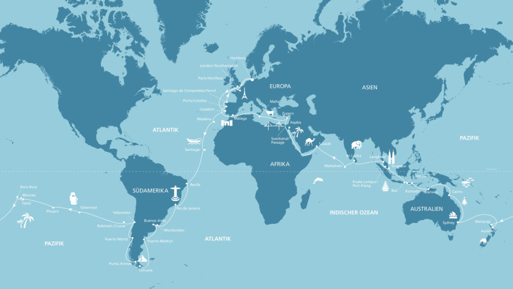 AIDA Weltreise Route 2017/2018