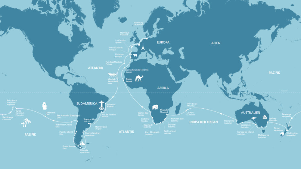 AIDA Weltreise Route 2019/2020. Foto: AIDA Cruises