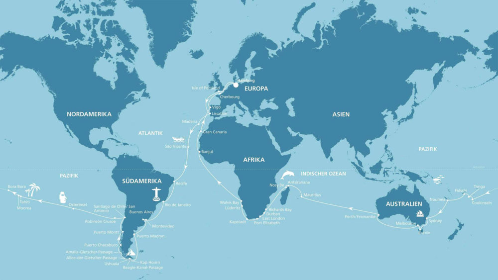 AIDA Weltreise Route 2020/2021