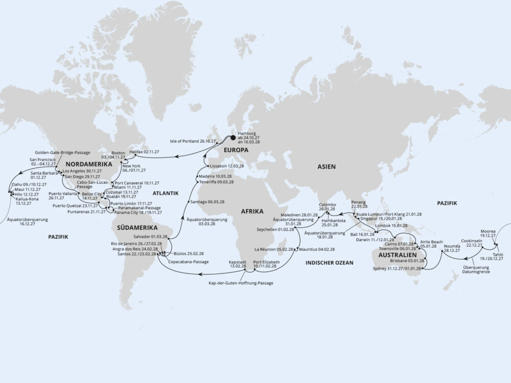 AIDA Weltreise Route 2027