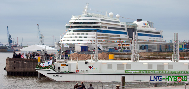 AIDAsol wird in Hamburg mit Strom aus LNG Hybrid Barge beliefert. Foto: AIDA Cruises