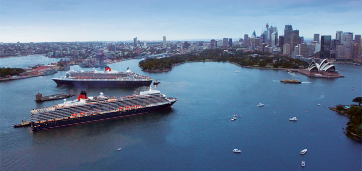 Queen Mary 2 und Queen Elizabeth in Sydney. Foto: Cunard Line