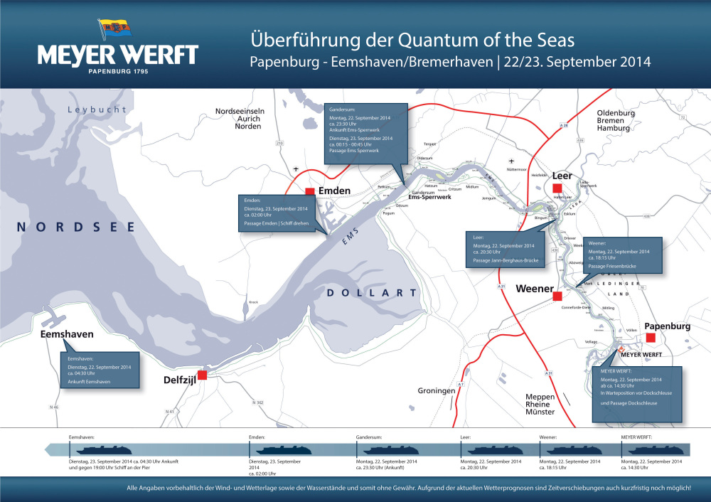 Überführungsplan der Quantum of the Seas für den 22. und 23. September 2014